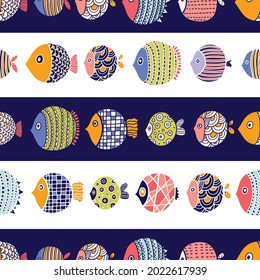 Cute fish. Vector seamless pattern.  Can be used in textile industry, paper, background, scrapbooking.