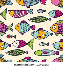 Cute fish. Vector seamless pattern.