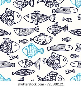 Cute fish. Vector seamless pattern.
