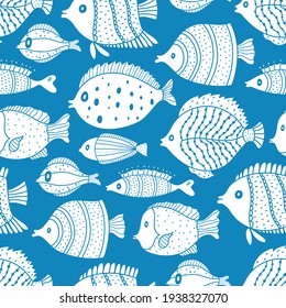 Cute fish vector set. Decorative illustration. Coloring.