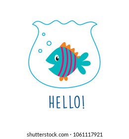 cute fish in the water bowl vector