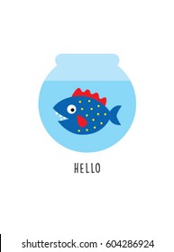 cute fish in the water bowl vector