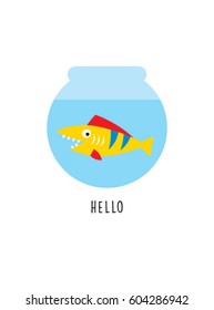 cute fish in the water bowl vector