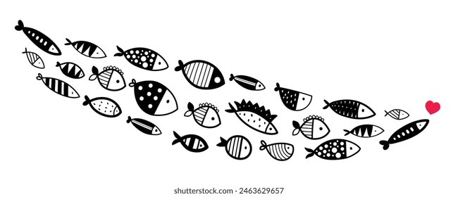 Cute fish wave. Vector sea poster.