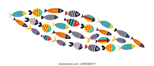 Cute fish wave. Vector sea interior poster