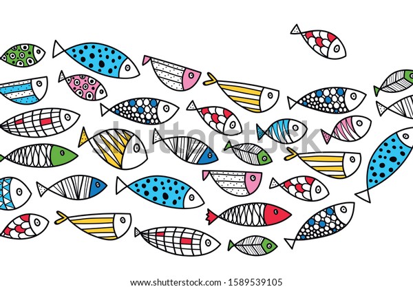 Cute Fish Wave Vector Sea Poster Stock Vector (Royalty Free) 1589539105 ...