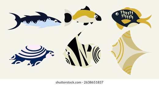 Cute fishes collection in flat style. Vector illustration for your design