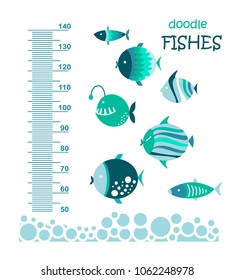 Cute fishes. Meter wall or height meter from 50 to 140 centimeter