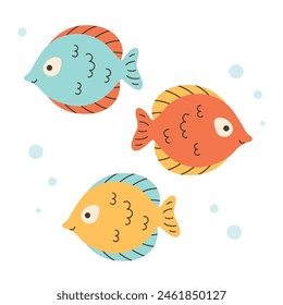 Cute fishes. Sea animals. Ocean fauna. Vector illustration in flat style