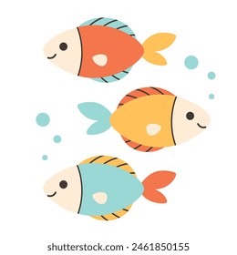 Cute fishes. Sea animals. Ocean fauna. Vector illustration in flat style