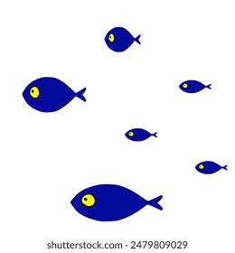 Ilustración vectorial de peces lindos en estilo de dibujos animados planos, aislados sobre fondo blanco 