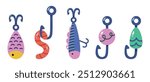 Cute Fishing Bait Hook Vector Illustration