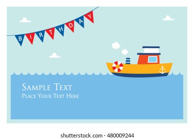 cute fishing boat birthday invitation card