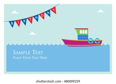 cute fishing boat birthday invitation card