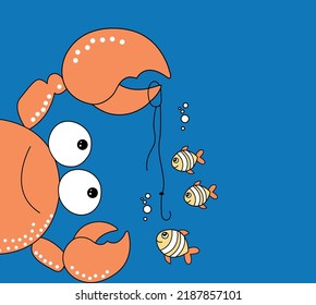 Cute fishing crab, cute red crab, cute fish