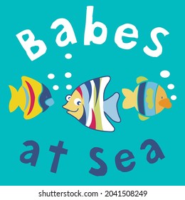 Cute Fish,text with bubbles illustration vector