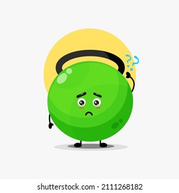 Cute fitness kettlebell character confused
