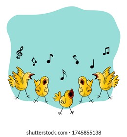 Cute five little chick cartoon singing
