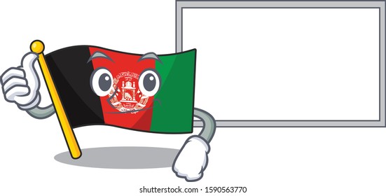 cute flag afghanistan Scroll cartoon character Thumbs up with board