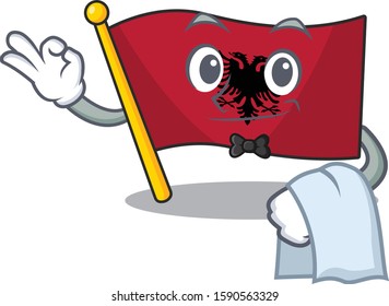 Cute flag albania Scroll Character stand as a Waiter look
