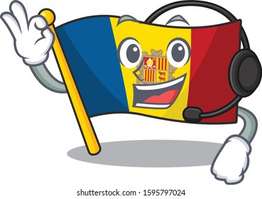 cute flag andorra Scroll cartoon character design wearing headphone