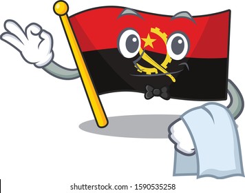 Cute flag angola Scroll Character stand as a Waiter look
