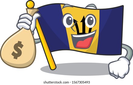 Cute flag barbados character smiley with money bag