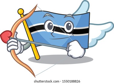 Cute flag botswana on a cupid cartoon character with arrow and wings