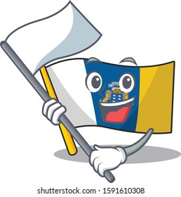 cute flag canary island Scroll cartoon character style with standing flag