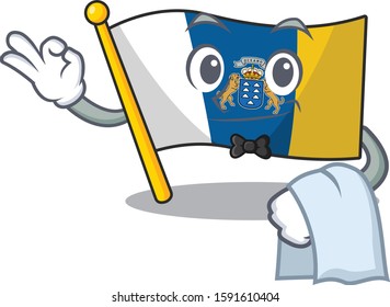 Cute flag canary island Scroll Character stand as a Waiter look