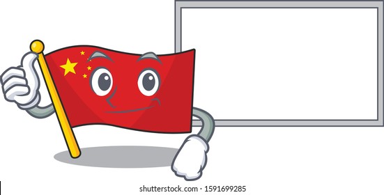 cute flag china Scroll cartoon character Thumbs up with board