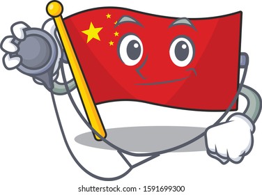 Cute flag china Scroll cartoon character in a Doctor with tools
