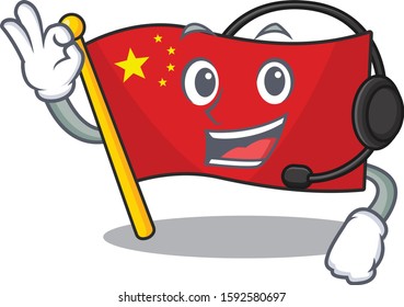 cute flag china Scroll cartoon character design wearing headphone