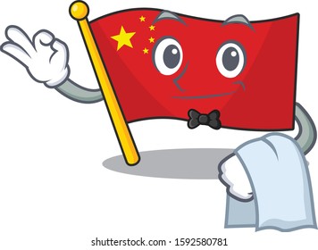 Cute flag china Scroll Character stand as a Waiter look