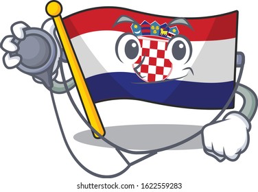 Cute flag croatia Scroll cartoon character in a Doctor with tools