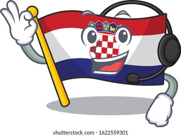 cute flag croatia Scroll cartoon character design wearing headphone