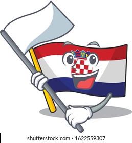 cute flag croatia Scroll cartoon character style with standing flag
