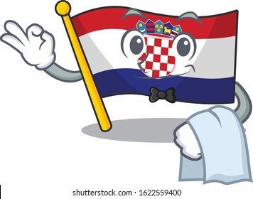Cute flag croatia Scroll Character stand as a Waiter look