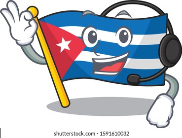 cute flag cuba Scroll cartoon character design wearing headphone