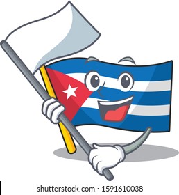 cute flag cuba Scroll cartoon character style with standing flag