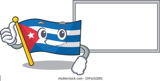 cute flag cuba Scroll cartoon character Thumbs up with board