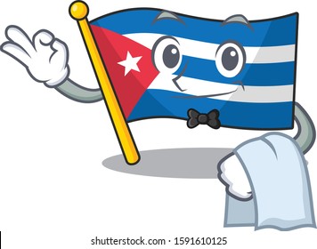 Cute flag cuba Scroll Character stand as a Waiter look