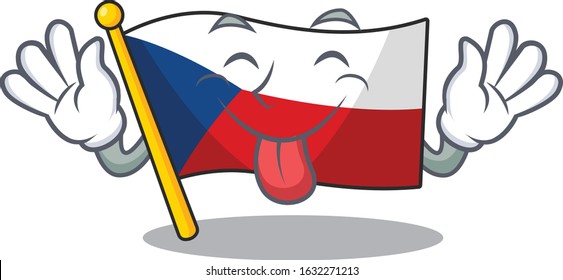 Cute flag czechia cartoon mascot style with Tongue out