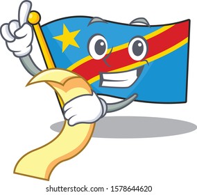Cute flag democratic republic cartoon character with menu ready to serve