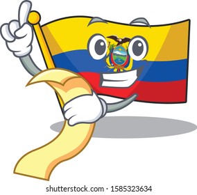 Cute flag ecuador cartoon character with menu ready to serve