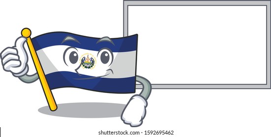cute flag el salvador Scroll cartoon character Thumbs up with board