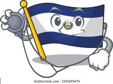Cute flag el salvador Scroll cartoon character in a Doctor with tools