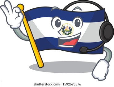 cute flag el salvador Scroll cartoon character design wearing headphone