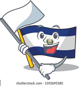 cute flag el salvador Scroll cartoon character style with standing flag