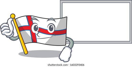 cute flag faroe island Scroll cartoon character Thumbs up with board